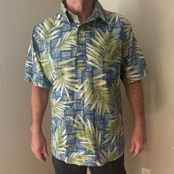 ONO & COMPANY By Liberty House Vintage Aloha Hawaiian Shirt Blue & Green Palm XL - Picture 4 of 16